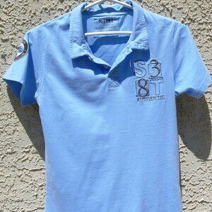 Kiwi Saint-Tropez Boys Polo Shirt | Blue Cotton | Size 12Y | Beach Club Sleeve P